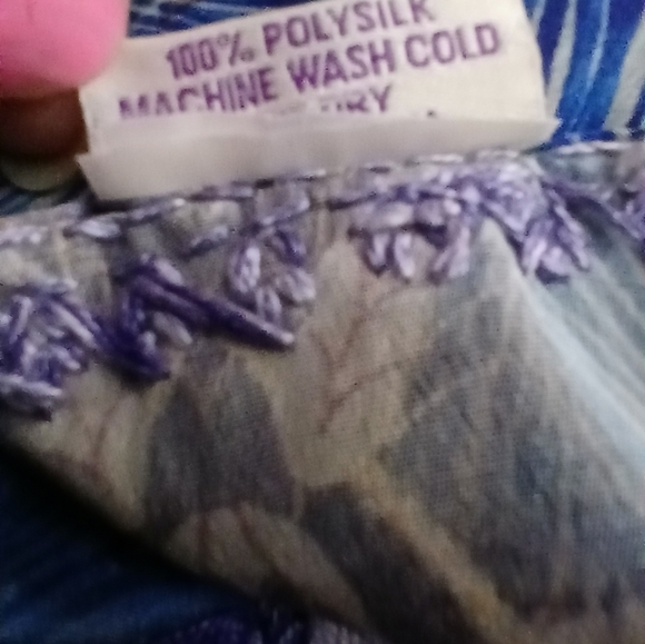 Handmade 100% Polysilk Embroidered Blue Purple Floral Artsy Caftan Cover-up OS - Picture 8 of 8